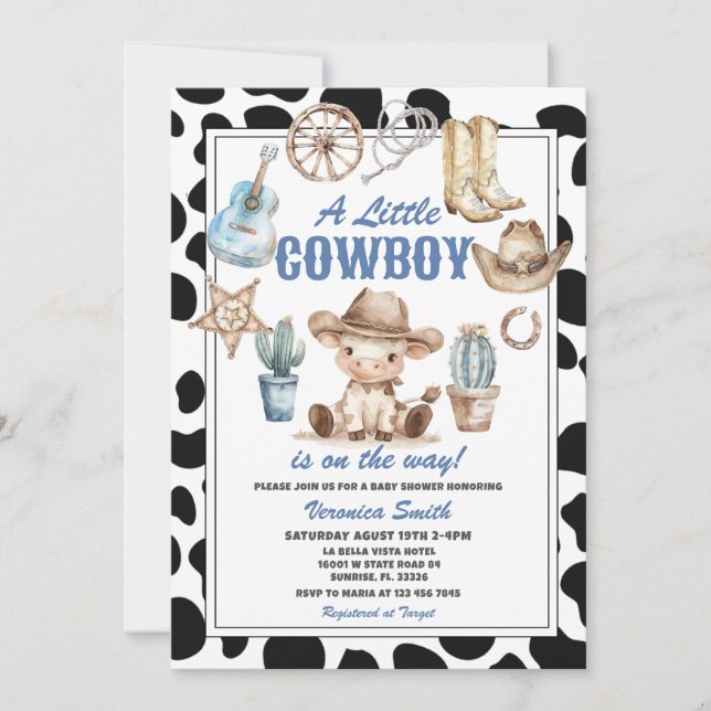 Cute A Little Cowboy Baby Shower Western Party Invitation (Front)