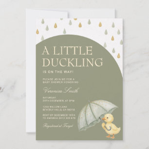 Cute A Little Duckling Sage Green Boho Baby Shower Invitation