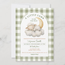 Cute A little lamb baby shower Boho green gingham 