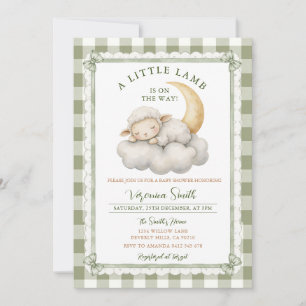 Cute A little lamb Baby Shower Sage Green Invitation
