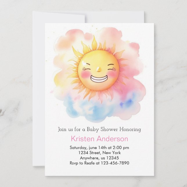 Cute A Little Ray of Sunshine Girl Baby Shower Invitation (Front)