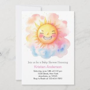 Cute A Little Ray of Sunshine Girl Baby Shower Invitation