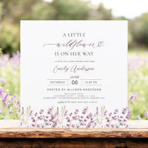 Cute A Little Wildflower Purple Baby Shower Invitation