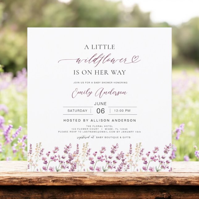 Cute A Little Wildflower Purple Baby Shower Invitation (Creator Uploaded)