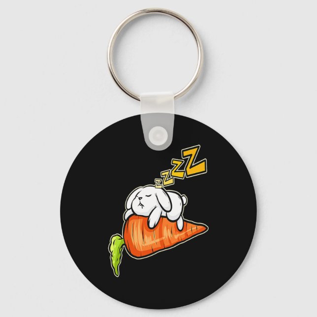 Cute A Rabbit Sleeping Carrot Easter Key Ring (Front)
