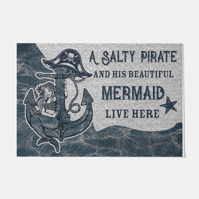Cute A Salty Pirate And His Beautiful Mermaid Mat (Front)