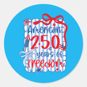 Cute Aamerican 250 Years Dom Girl Kids 250th Classic Round Sticker