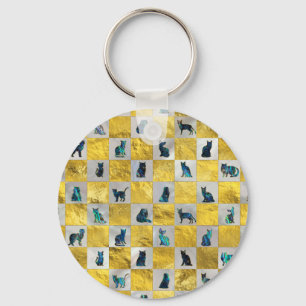 Cute Abalone Shell Cat Pattern with gold Key Ring