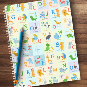 Cute ABC Animal Alphabet Pattern with First Name Notebook