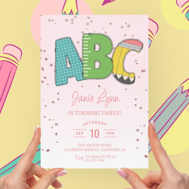 Cute ABC School 3rd Birthday Party Invitation (Creator Uploaded)