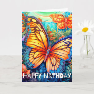 Cute Abstract Artsy Butterfly Happy Birthday Card