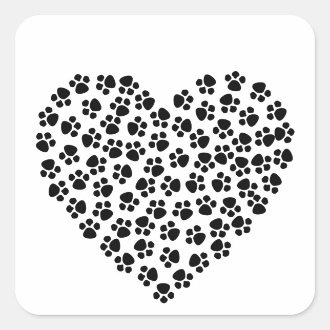 Cute Abstract Black Paw Prints Hearts Valentine Square Sticker (Front)