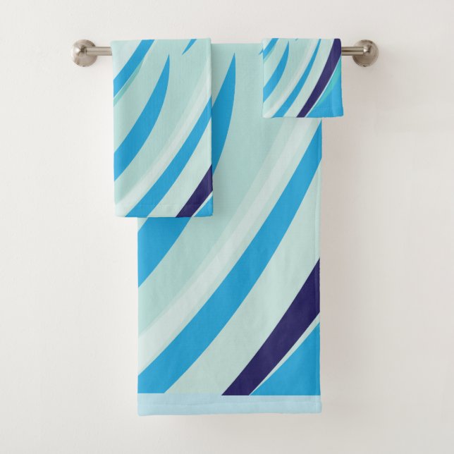 Cute Abstract Blue Diagonal Stripe Bath Towel Set (Insitu)