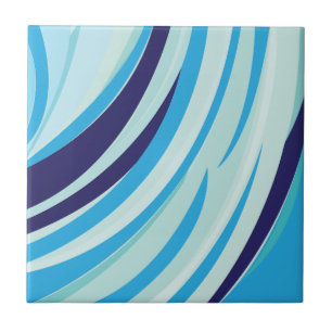 Cute Abstract Blue Diagonal Stripe Ceramic Tile