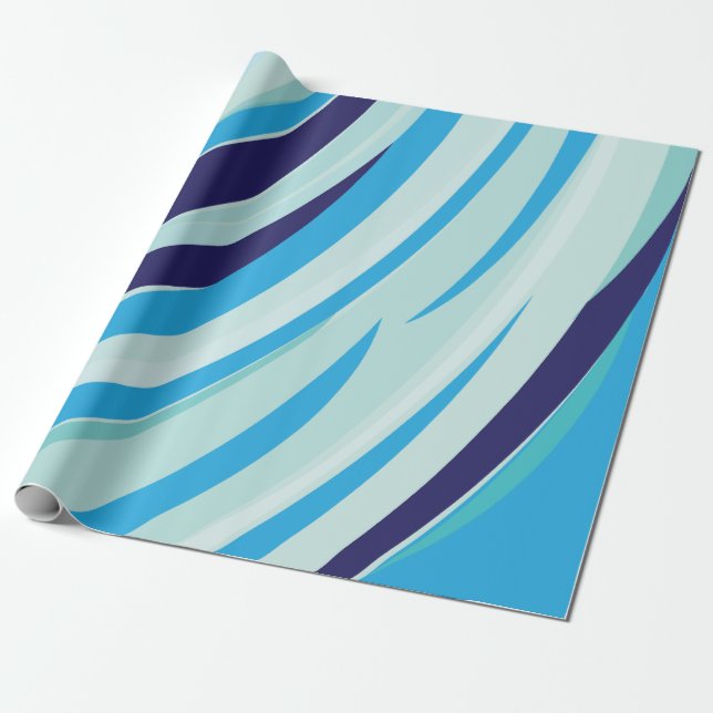 Cute Abstract Blue Diagonal Stripe  Wrapping Paper (Unrolled)