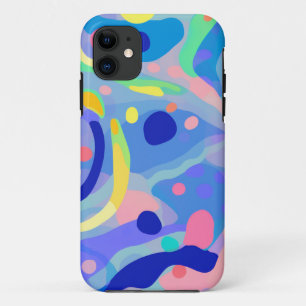 Cute Abstract Blue Pastel Neon Repeating Pattern iPhone 11 Case