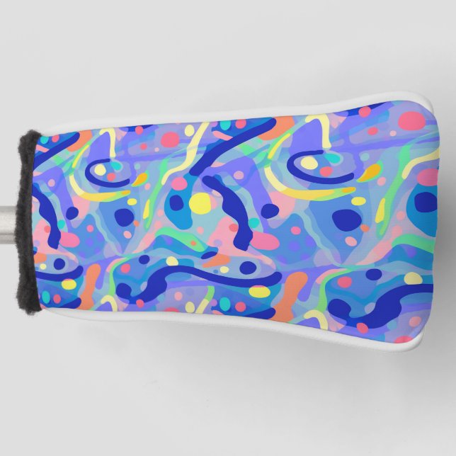 Cute Abstract Blue Pastel Neon Repeating Pattern Golf Head Cover (Front)