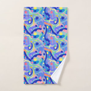 Cute Abstract Blue Pastel Neon Repeating Pattern Hand Towel
