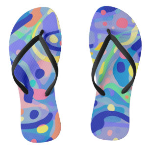 Cute Abstract Blue Pastel Neon Repeating Pattern Thongs