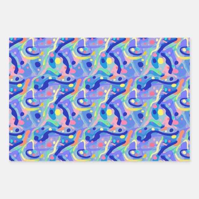 Cute Abstract Blue Pastel Neon Repeating Pattern Wrapping Paper Sheet (Front)