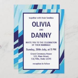 Cute Abstract Blue Stripe Beach Wedding Invitation
