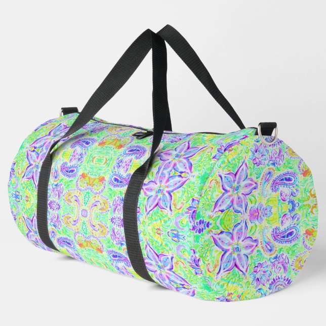 Cute abstract colourful spring flowers duffle bag (Left Corner)