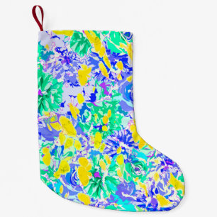 Cute abstract colourful spring flowers small christmas stocking