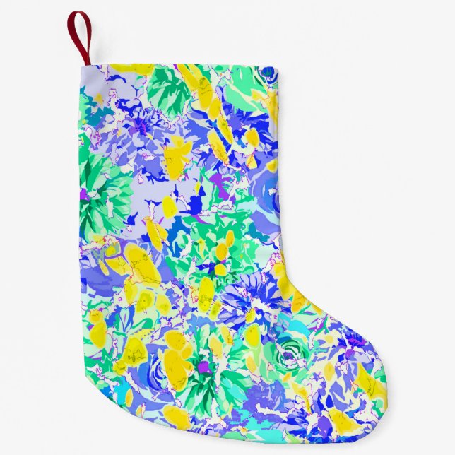 Cute abstract colourful spring flowers small christmas stocking (Front)