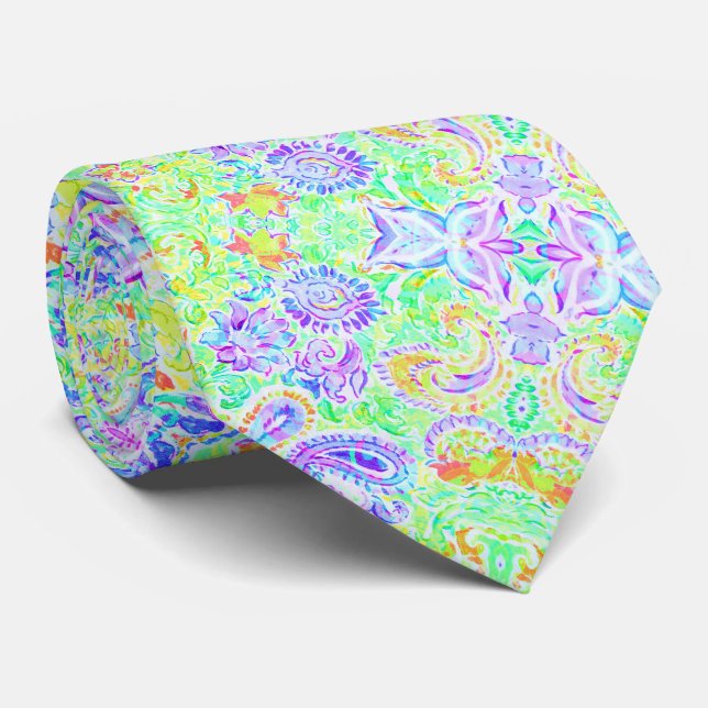 Cute abstract colourful spring flowers tie (Rolled)