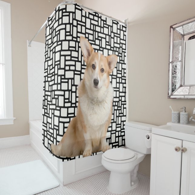 Cute Abstract Corgi Pattern Shower Curtain (In Situ)