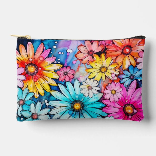 Cute Abstract Daisy Flower Art Accessory Pouch (Front)