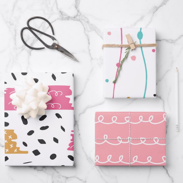 Cute Abstract Doodle Stripes Strokes Wrapping Paper Sheet (Front)