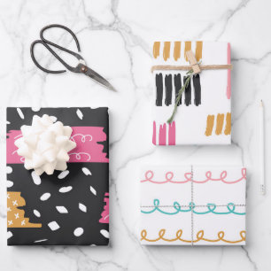 Cute Abstract Doodle Stripes Strokes Wrapping Paper Sheet