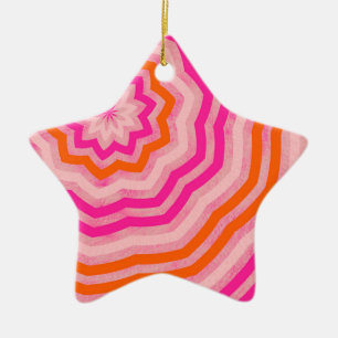 Cute Abstract Flower Pink and Orange Ceramic Ornament