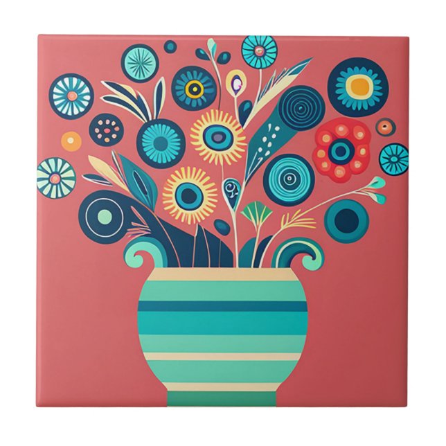Cute abstract flowers in a vase. ceramic tile (Front)