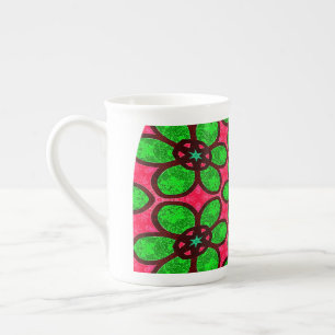 Cute Abstract Flowers Pattern Bone China Mug