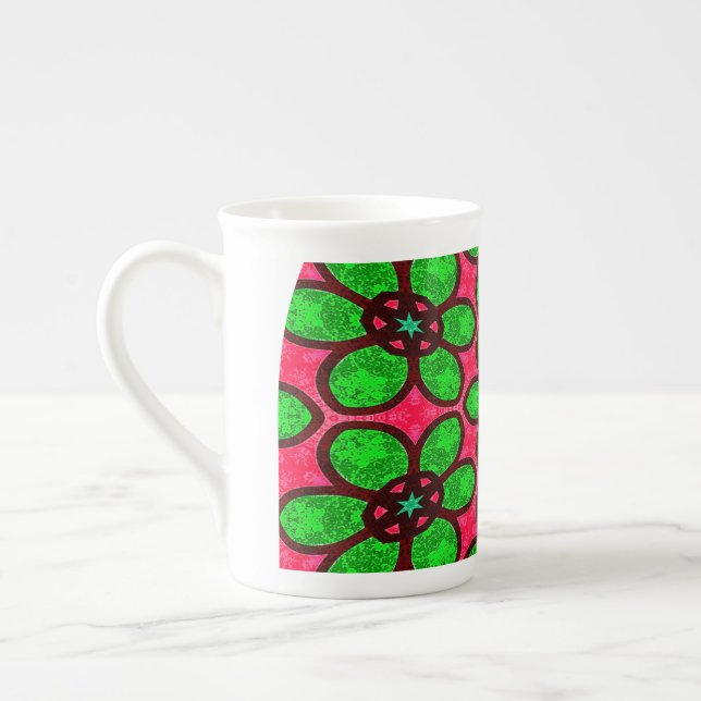 Cute Abstract Flowers Pattern Bone China Mug (Left)
