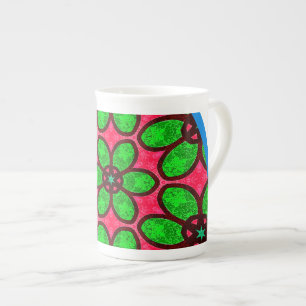 Cute Abstract Flowers Pattern Bone China Mug