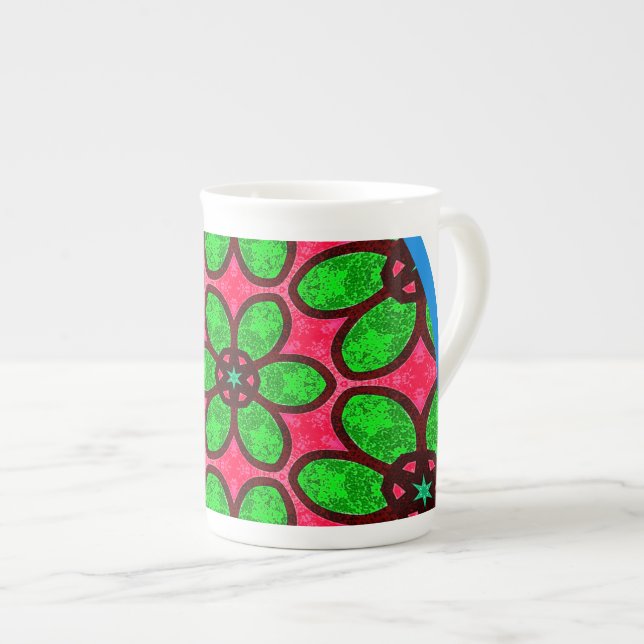 Cute Abstract Flowers Pattern Bone China Mug (Front Right)