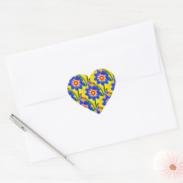 Cute Abstract Flowers Pattern Heart Sticker (Envelope)