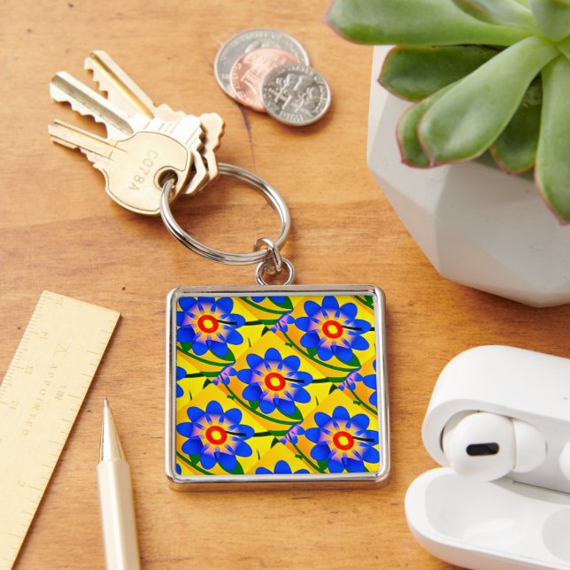 Cute Abstract Flowers Pattern Key Ring (Desk)