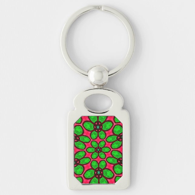 Cute Abstract Flowers Pattern Key Ring (Front)