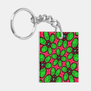 Cute Abstract Flowers Pattern Key Ring