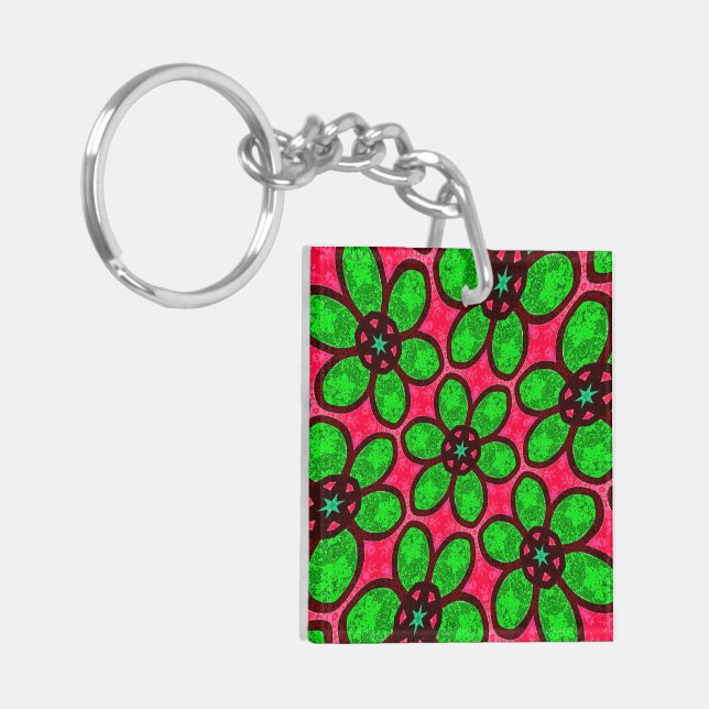 Cute Abstract Flowers Pattern Key Ring (Front Left)