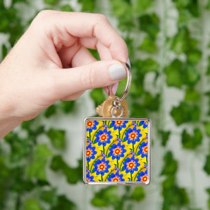 Cute Abstract Flowers Pattern Key Ring