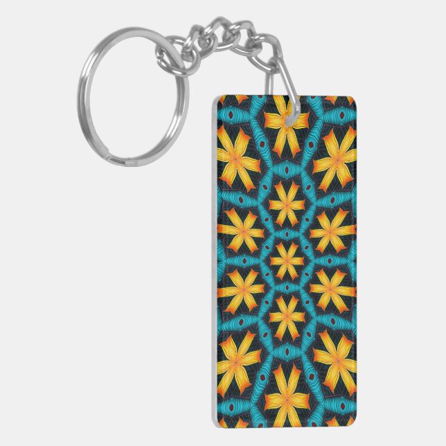 Cute Abstract Flowers Pattern Key Ring (Front Left)