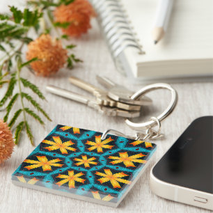 Cute Abstract Flowers Pattern Key Ring