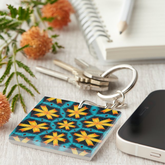 Cute Abstract Flowers Pattern Key Ring (Front Right)