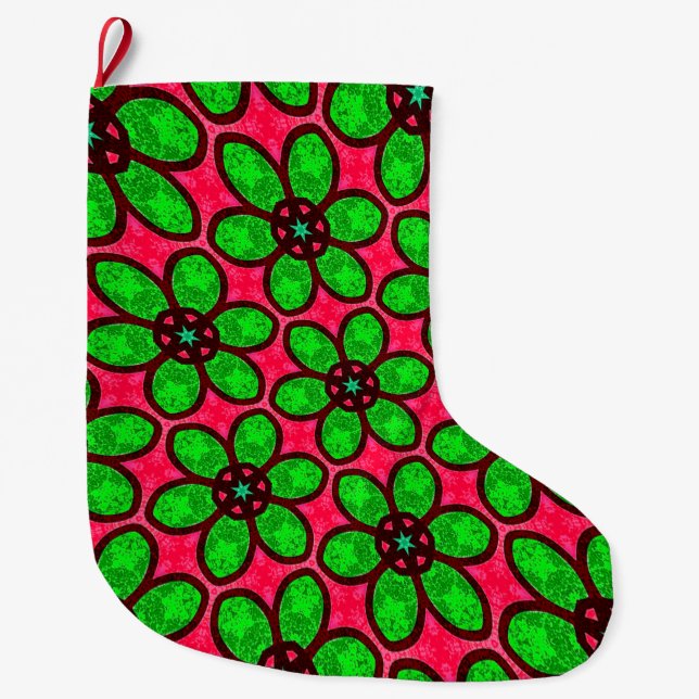 Cute Abstract Flowers Pattern Large Christmas Stocking (Front)