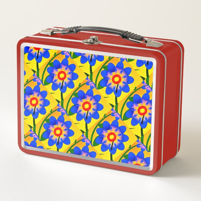 Cute Abstract Flowers Pattern Metal Lunch Box (Front)